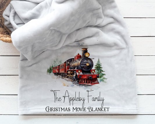 Personalised Red Train Christmas Movie Blanket