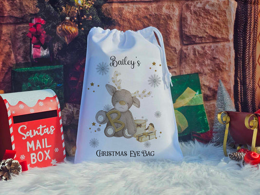 Personalised Reindeer Alphabet Christmas Eve Sack