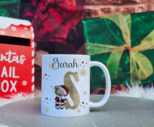 Personalised Christmas Santa Bear Alphabet Family Mugs