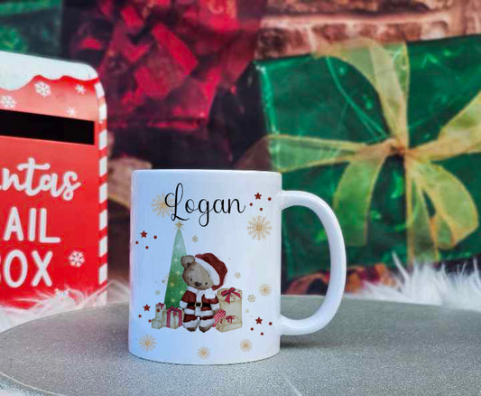 Personalised Christmas Santa Bear Tree Family Mugs