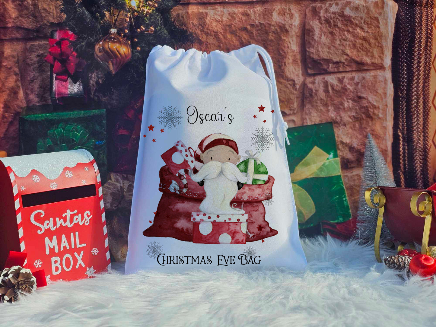 Personalised Peeking Santa Christmas Eve Sack