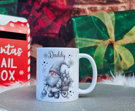 Personalised Christmas Silver Gnome Family Mugs