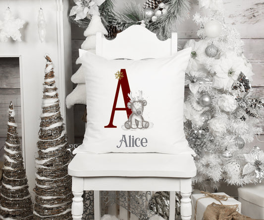 Personalised Sketchy Style Reindeer Alphabet Christmas Cushion