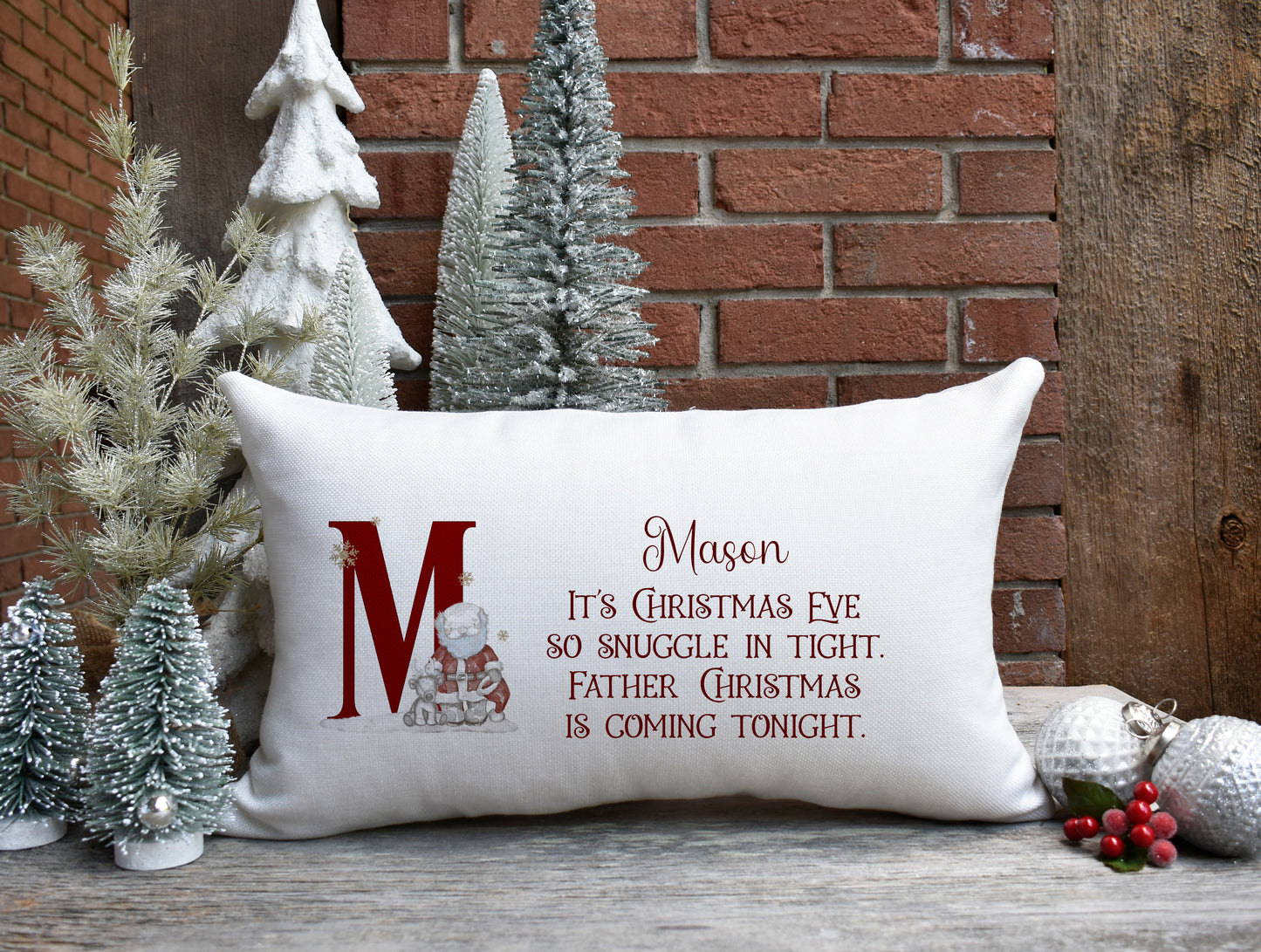 Personalised Sketchy Style Santa Alphabet Christmas Eve Pillowcase