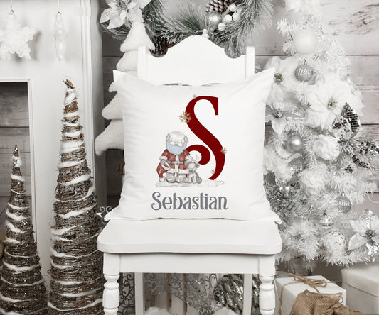 Personalised Sketchy Style Santa Alphabet Christmas Cushion