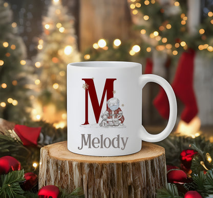 Personalised Sketchy Style Santa Alphabet Family Mug