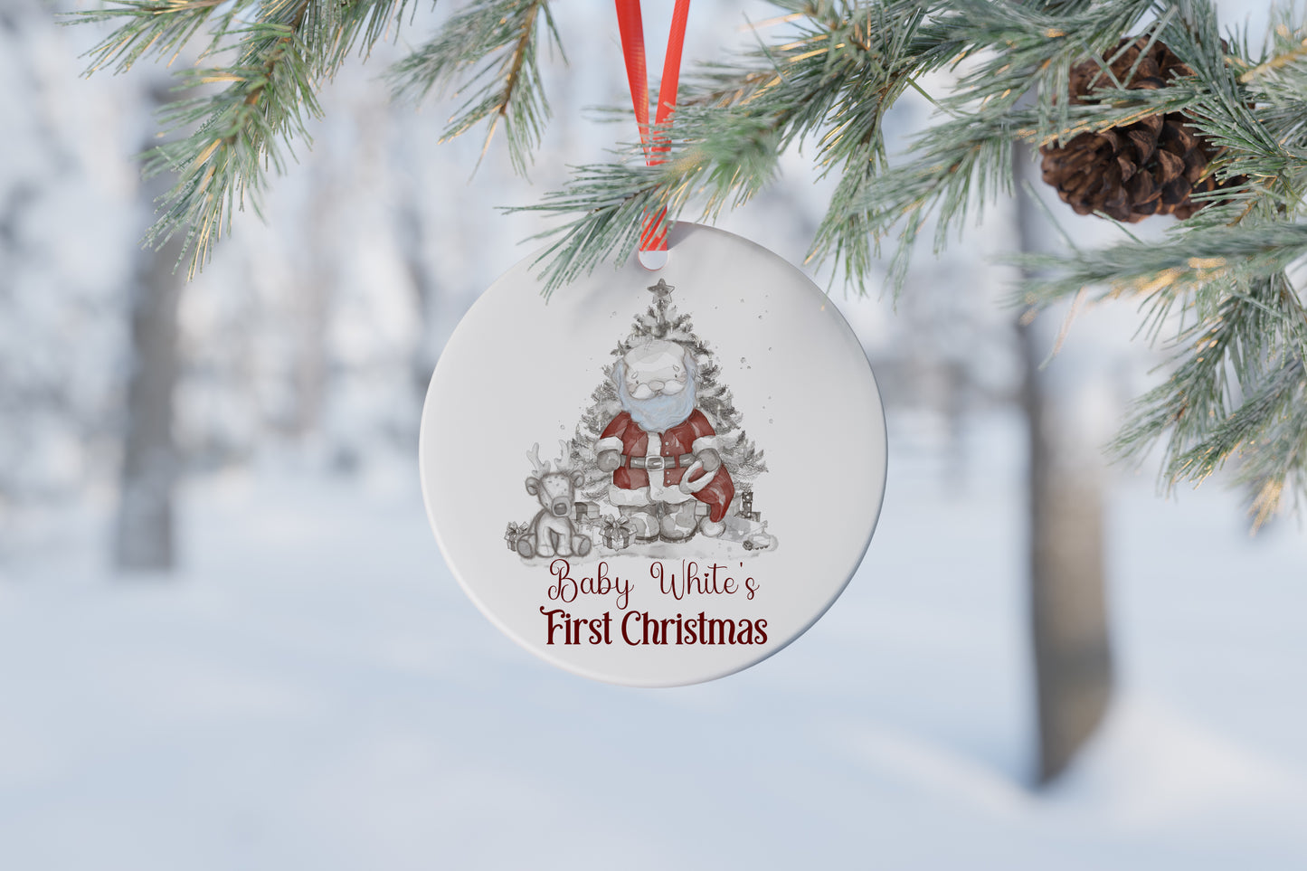 Personalised Sketchy Style Santa with Reindeer Ceramic Bauble