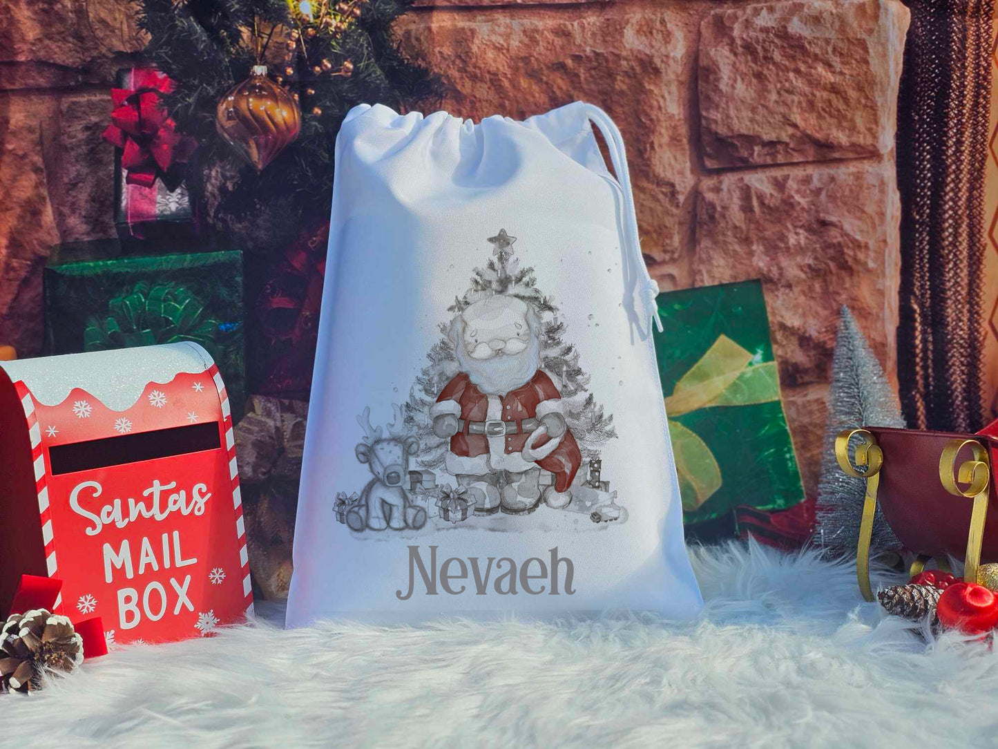 Personalised Sketchy Style Santa Christmas Eve Bag