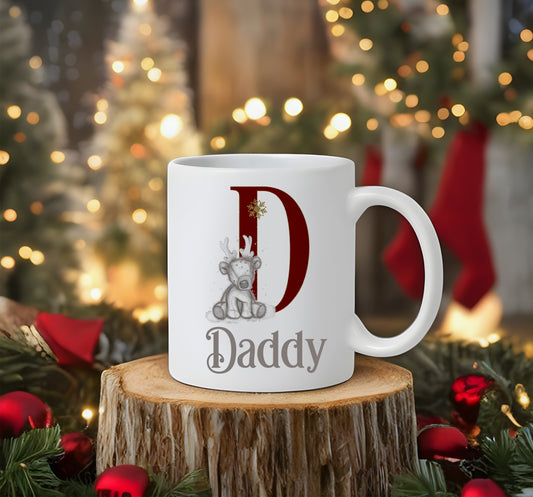 Personalised Sketchy Style Reindeer Alphabet Family Mug