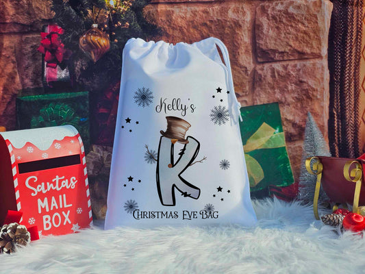 Personalised Snowman Alphabet Christmas Eve Sack