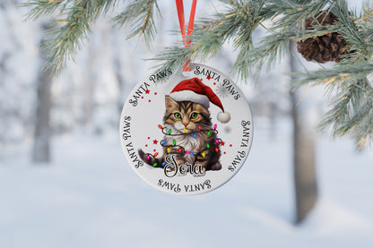 Personalised Christmas Santa Paws Cat Bauble