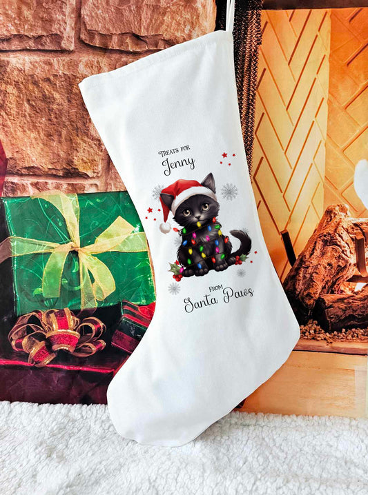 Personalised Santa Paws Cat Christmas Stocking