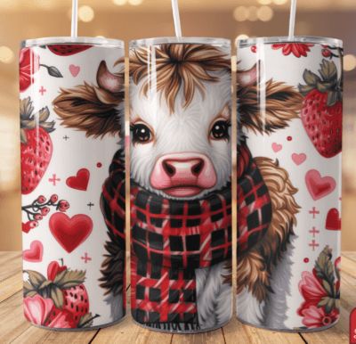 Highland Cow With Strawberries and Tartan Scarf Tumbler