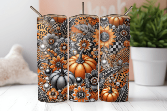 Pumpkin Patterned Print Tumbler