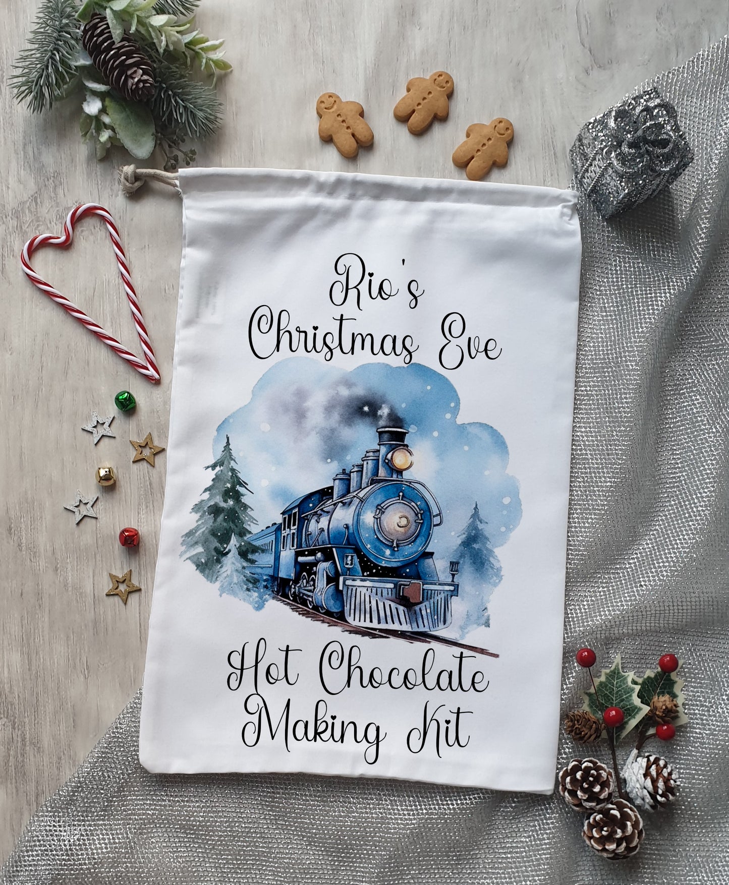 Personalised North Pole Express Train Hot Chocolate Making Kit Bag