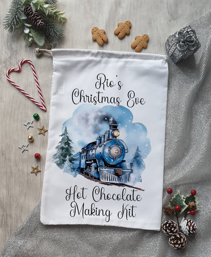 Personalised North Pole Express Train Hot Chocolate Making Kit Bag