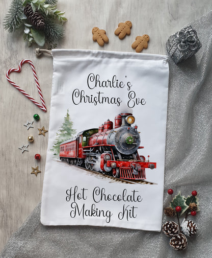 Personalised North Pole Express Train Hot Chocolate Making Kit Bag