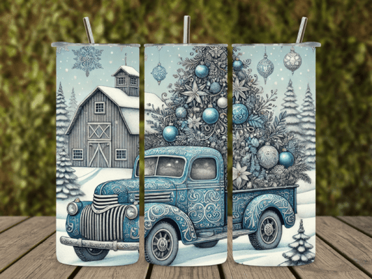 Blue Christmas Truck Tumbler