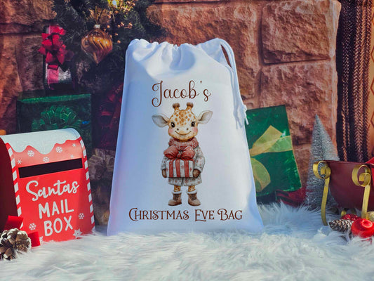 Personalised Cute Giraffe Christmas Eve Sack