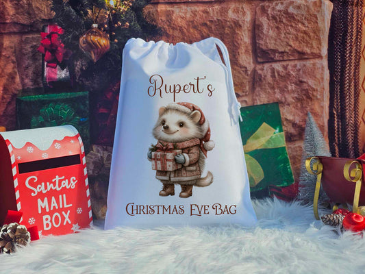 Personalised Cute Hedgehog Christmas Eve Sack