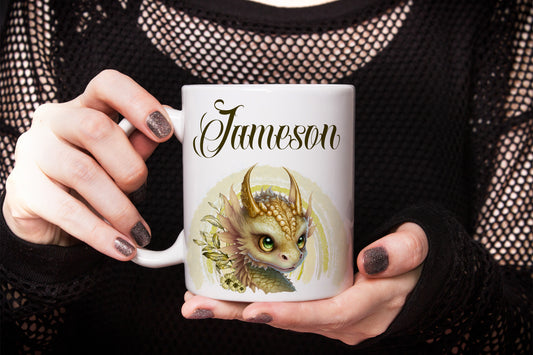 Personalised Yellow Gold Dragon Mug