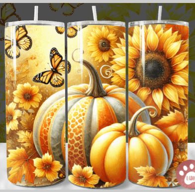 Vibrant Yellow Pumpkin Sunflower Halloween Tumbler