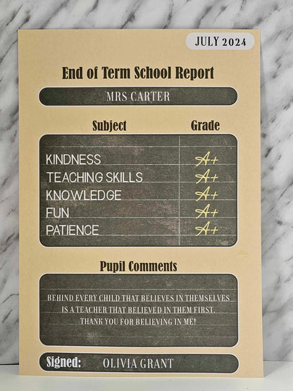 Personalised Teacher Gift End Of Term Report