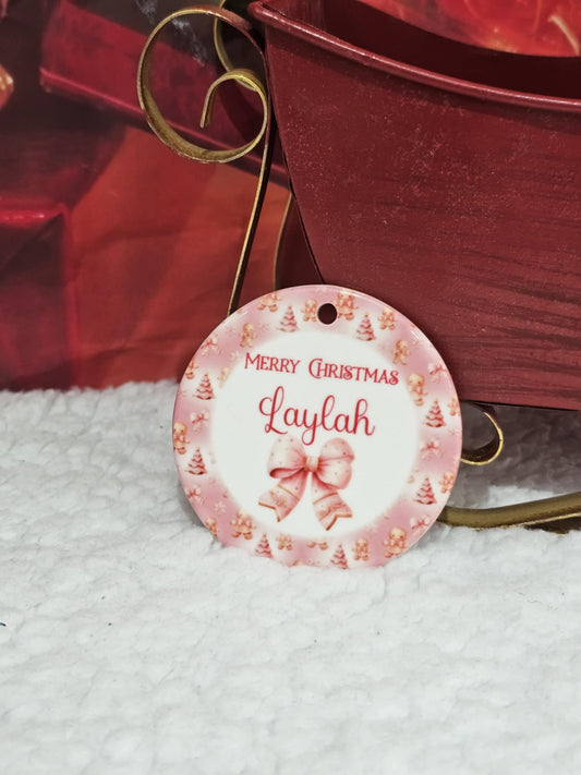 Personalised Pink Gingerbread Bow Bauble