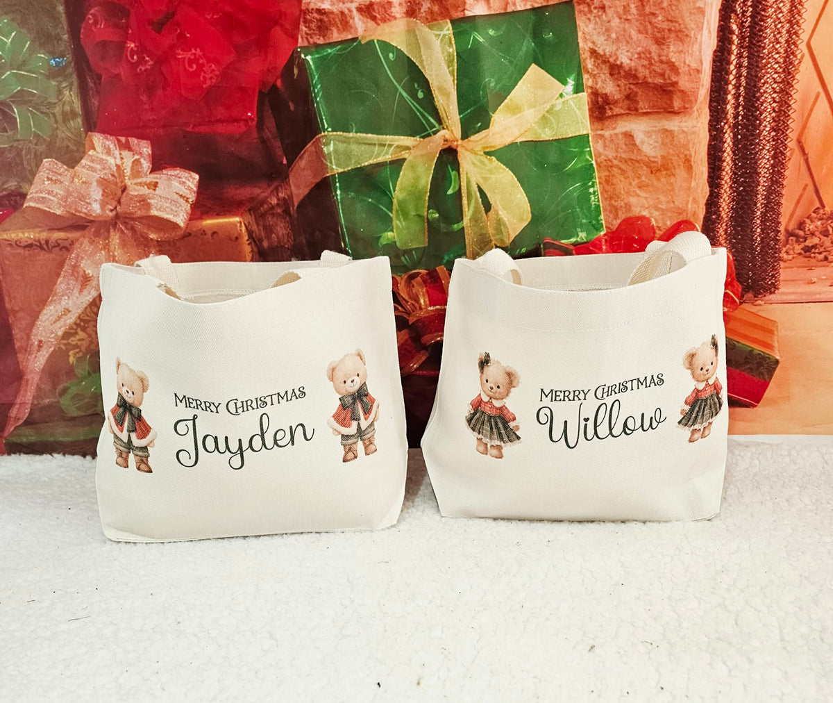 Personalised Vintage Bear Christmas Treat Bag