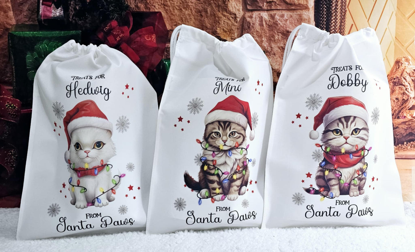 Personalised Santa Paws Cat Christmas Eve Bag