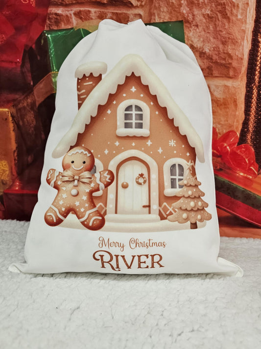 Personalised Beige Gingerbread Christmas Eve Sack