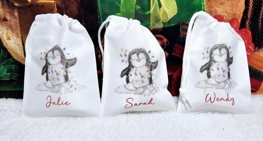 Personalised Mini Penguin Christmas Sack