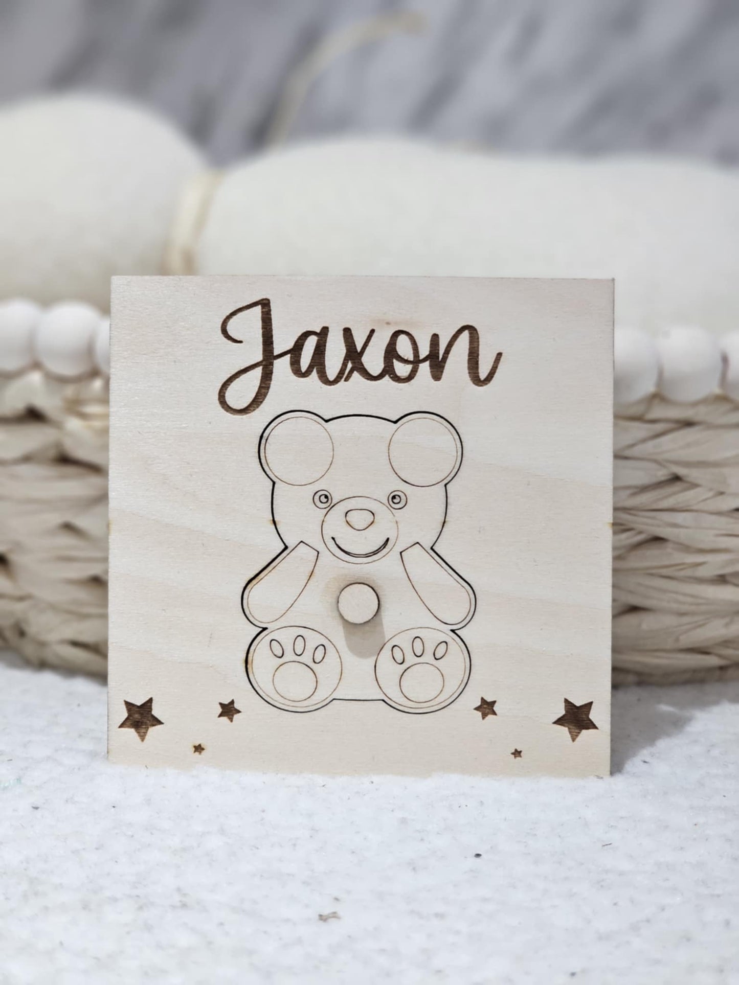Wooden Personalised Bear Christening New Baby Gift