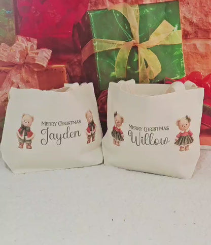 Personalised Vintage Bear Christmas Treat Bag