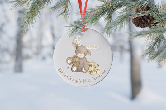 Personalised Babies First Christmas Ceramic Bauble Christmas Tree Decoration