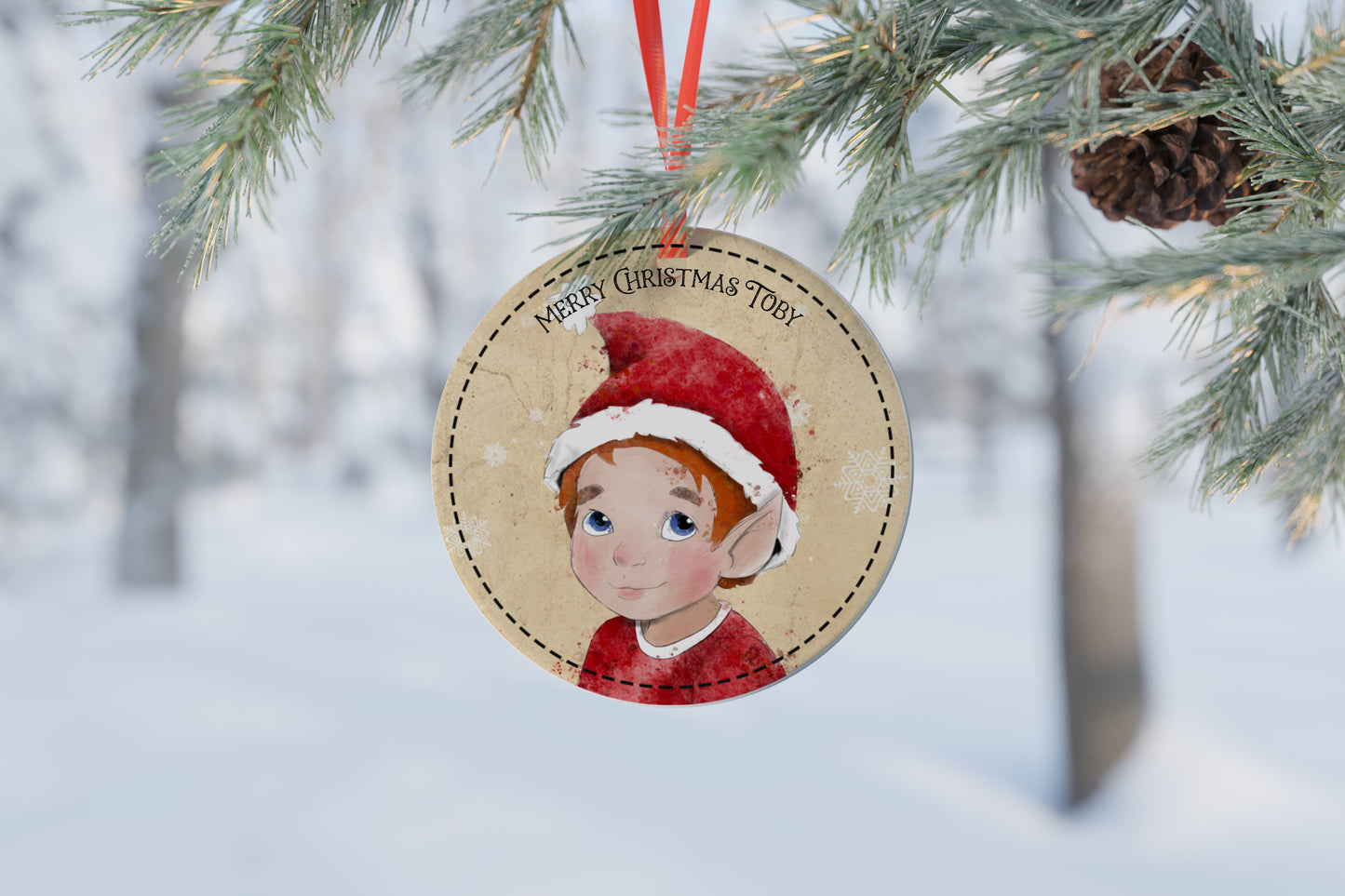 Personalised Elf Boy Ceramic Bauble Christmas Tree Decoration