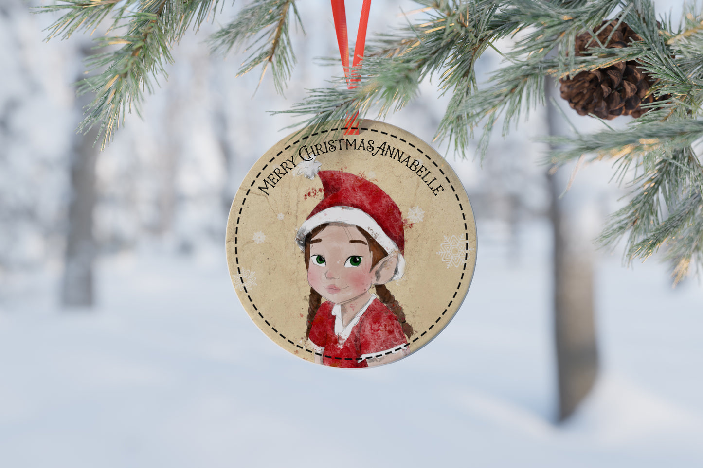 Personalised Elf Girl Ceramic Bauble Christmas Tree Decoration