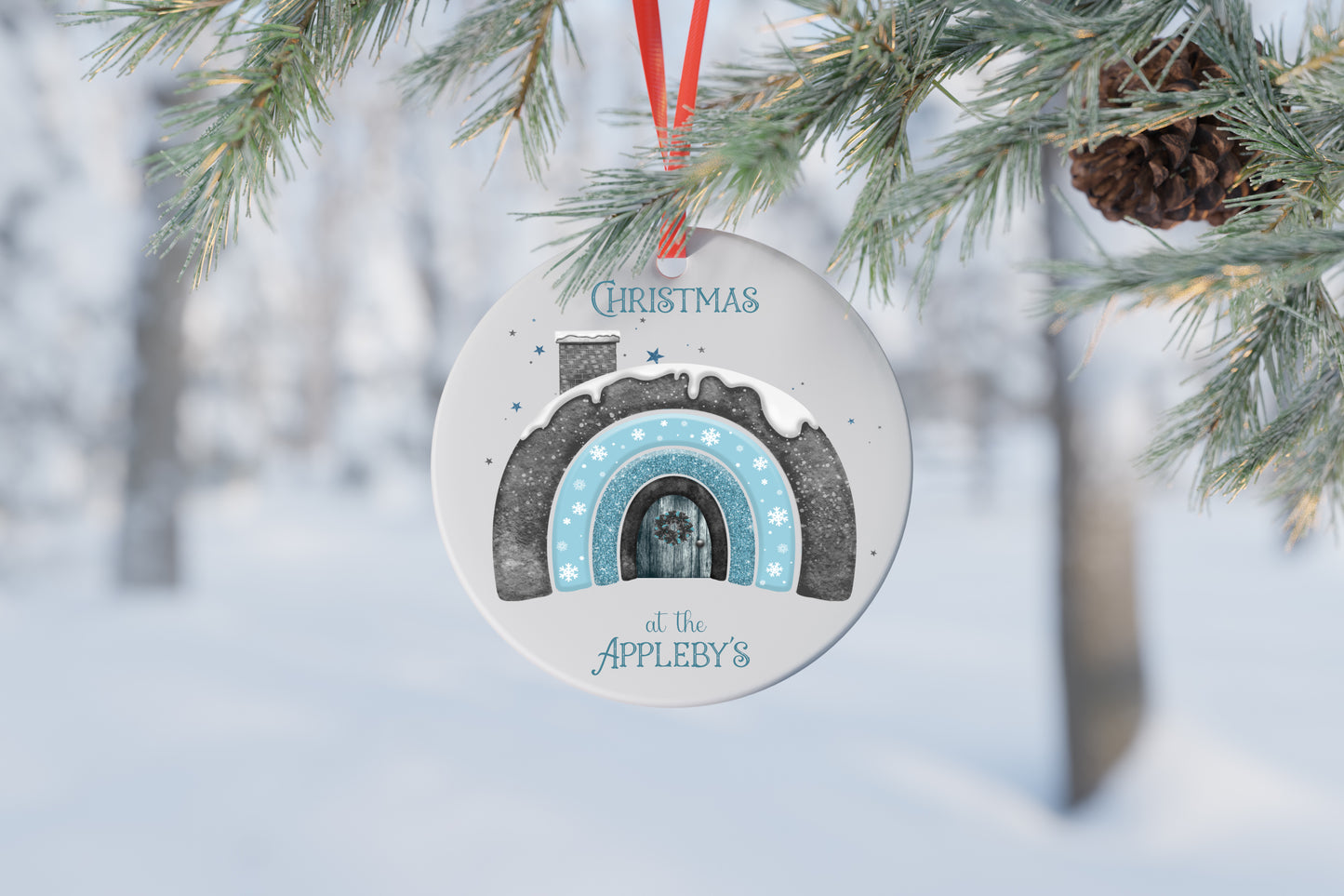 Personalised Blue Igloo Home Ceramic Bauble Christmas Tree Decoration