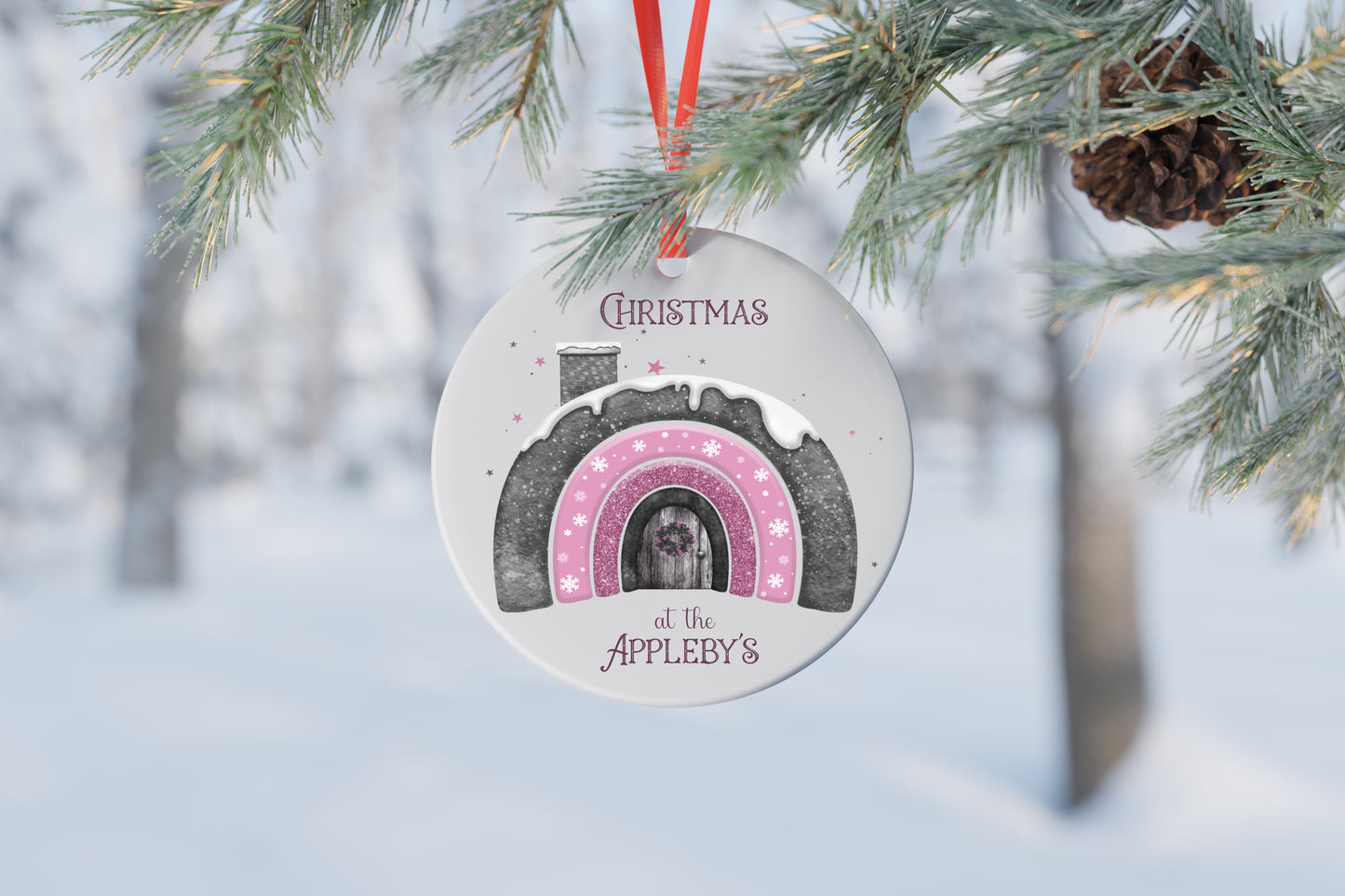 Personalised Pink Igloo Home Ceramic Bauble Christmas Tree Decoration