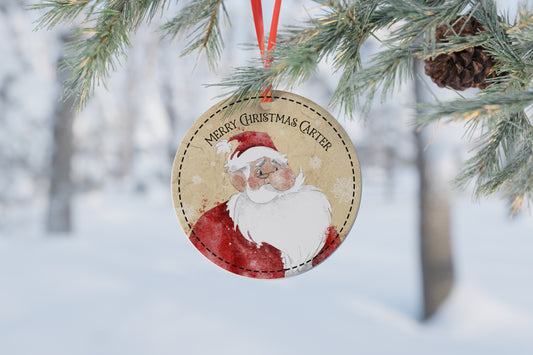 Personalised Santa face Ceramic Bauble Christmas Tree Decoration