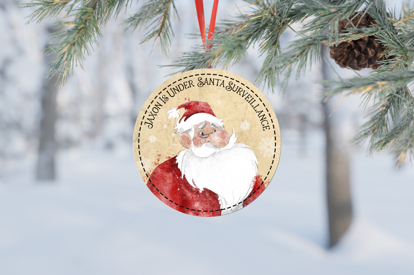 Personalised Santa Surveillance Ceramic Bauble Christmas Tree Decoration