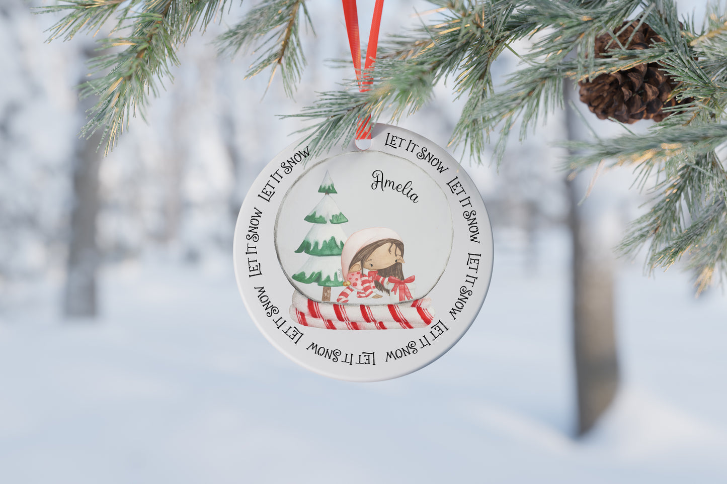 Personalised Elf Girl Christmas Ceramic Bauble Christmas Tree Decoration