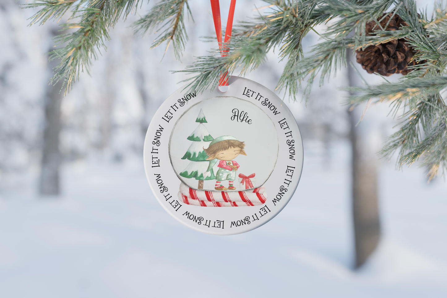 Personalised Elf Boy Christmas Ceramic Bauble Christmas Tree Decoration